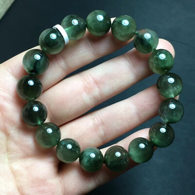 #ad 12mm Natural Green Hair Rutilated Crystal Round Beads Sphere Bracelet $208.99