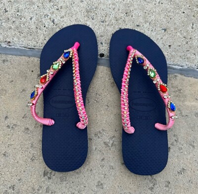 #ad NEW Vacation Blue PINK Sandals HANDMADE Size 6 $59.00