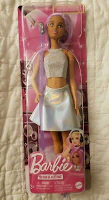 #ad Barbie Pop Star Fashion Doll Dressed in Iridescent Skirt with Purple Hair 2023 $14.99