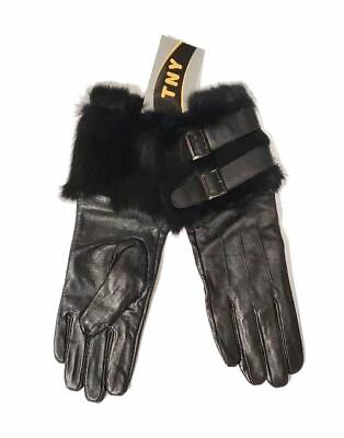 #ad Exquisite Women#x27;s Leather Gloves with Belt and Rabbit Fur Design Size S M $39.96