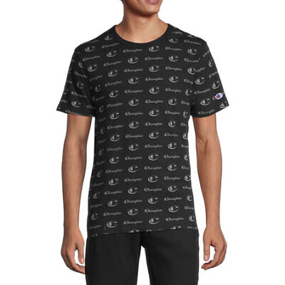 #ad Champion Men#x27;s Graphic Logo Crewneck Short Sleeve T Shirt Black Medium $11.25
