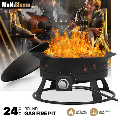 #ad 24quot; Portable Outdoor Propane Gas Round Fire Pit 52000 BTU Patio Fireplace w Lid $140.99