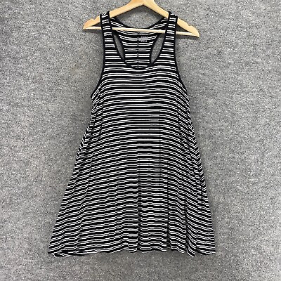 #ad So Swing Dress Women L Large Black Striped Shift Short Sleeveless Round Neck $16.99