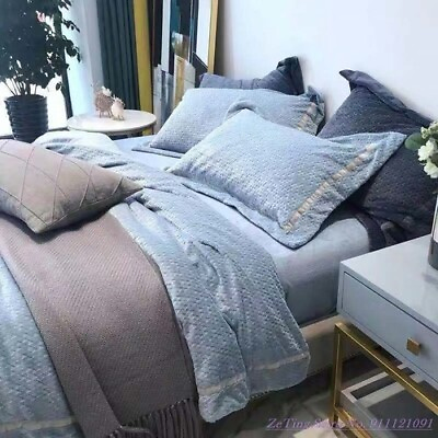 #ad Carved Coral 4pcs Bedding Set Flannel Double sided Fleece Warm Duvet Cover AU $459.33