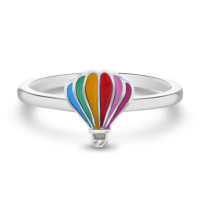#ad Hot Air Balloon Size 3 5 Baby Toddler Kids Ring Enamel Sterling Silver $14.39