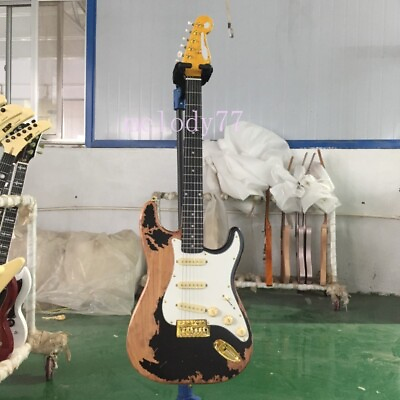 #ad Factory Outlet Relic ST Handmade Electric Guitar Black Fretboard Gold Hardware $275.90