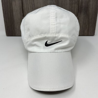 #ad Nike Featherlight Cap Hat Womens One Size White Center Swoosh Panel Adjustable $24.99
