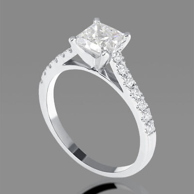 #ad 0.97 CT Ladies Princess Cut Diamond Engagement Ring 14K White Gold F VS2 $869.55