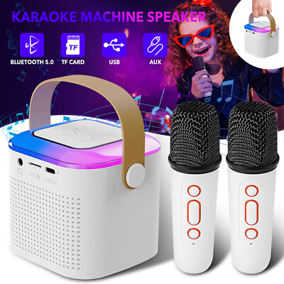 #ad Kids Mini Karaoke Machine W Wireless 1 2 Mic Portable KTV Speaker RGB LED Lights $26.69