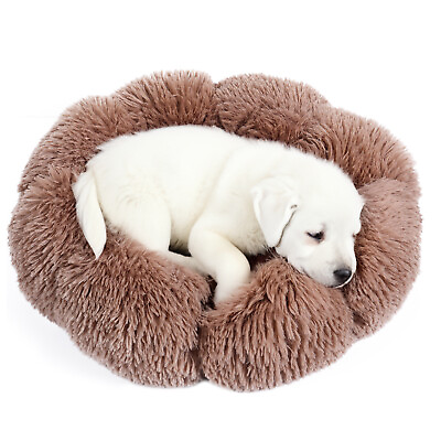 #ad Calming Dog Bed Washable Pet Bed Anti Slip Fluffy Plush Faux Fur Cat Bed 23.6quot; $19.89