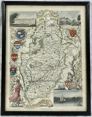 #ad Antique NOTTINGHAMSHIRE COUNTY MAP BY THOMAS MOULE c 1848 Original Framed GBP 39.99