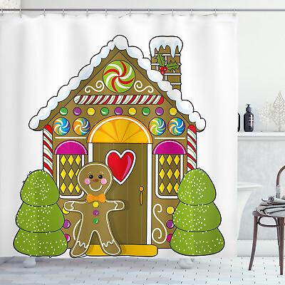 #ad Gingerbread Man Shower Curtain Candy House Print for Bathroom $30.95