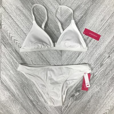 #ad Xhilaration Womens Bikini Swimsuit White Triangle Padded V Neck Swimwear M New $7.19