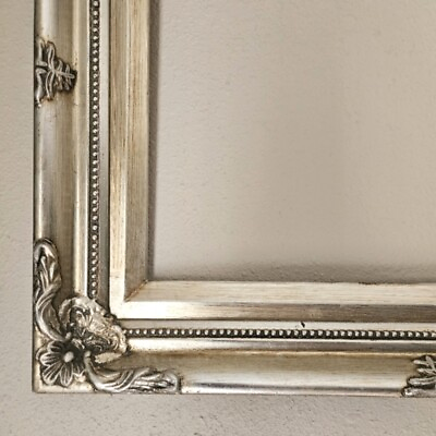 #ad Colonial Style Ornate Wood Frame Vintage Style Wedding Silver Antique Look $65.00