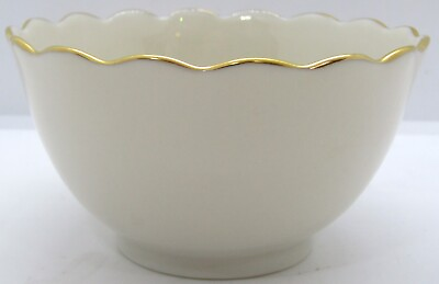 #ad Vintage Lenox Cream Interior Rose Round 4quot; X 2quot; Gold Trimmed Scalloped Edge Bowl $17.99