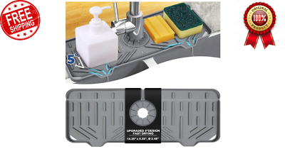 #ad Silicone Faucet Handle Drip Catcher Tray MatMat Dish Soap Sponge Holder Grey $18.50