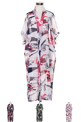 #ad ScarvesMe Elegant Floral Pattern Print Short Sleeve Open Front Kimono Cardigan $21.00