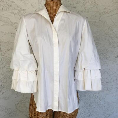 #ad Women#x27;s LAFAYETTE 148 White Cotton Victorian Peasant Look Blouse Size 6 $59.99