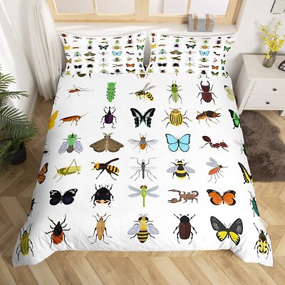 #ad Watercolor Beetles Bedding Set Colorful Reptile Comforter Cover for Kids Teen... $51.73