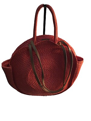 #ad Circle Straw Handbag beach bag Rust Color. $12.40