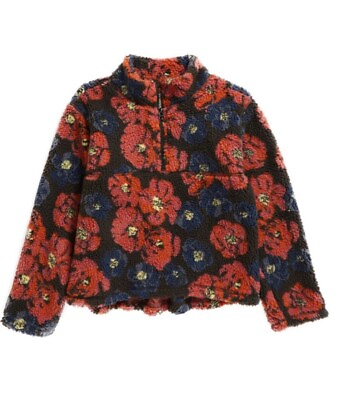 #ad TREASURE amp; BOND Blue Floral Print Fleece Teddy Bear Half Zip Sweater XL 14 16 $31.20