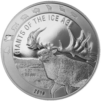 #ad Ghana 2019 Giants of the Ice Age Deer 1oz Silver Coin 5 ROG Cedis $69.95