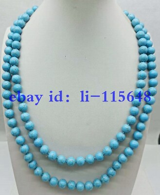 #ad Fine 6mm10mm Blue Turquoise Round Gemstone Beads Necklace 48 Inch $9.99