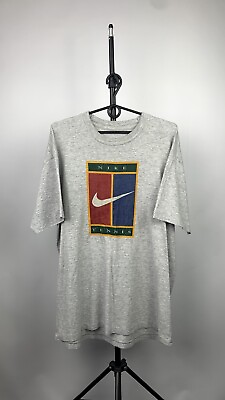 #ad VINTAGE Nike Shirt Single Stitch Gray USA Tennis XL COURT Flushing Meadows $85.00