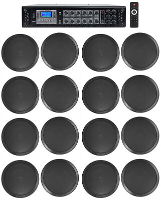 #ad Rockville Commercial Receiver 16 8quot; 2Way Black Ceiling Speakers 4 Hotel Office $839.55