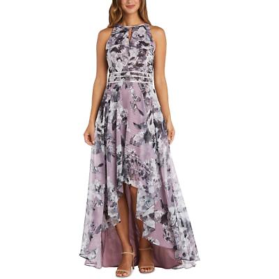 #ad Ramp;M Richards Womens Purple Chiffon Floral Halter Evening Dress Gown 16 BHFO 3846 $67.99