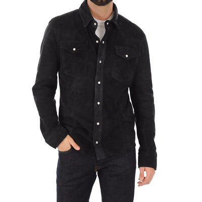 #ad New Men#x27;s Genuine Lambskin Leather Shirt Jacket Stylish Soft Slim Fit Shirt $113.99