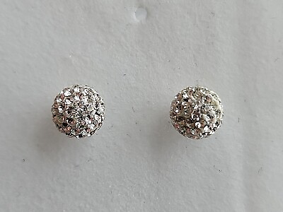 #ad Sterling Silver Cubic Zirconia Pave ROUND Ball Earrings BRILLIANT SHINE VINTAGE $17.99