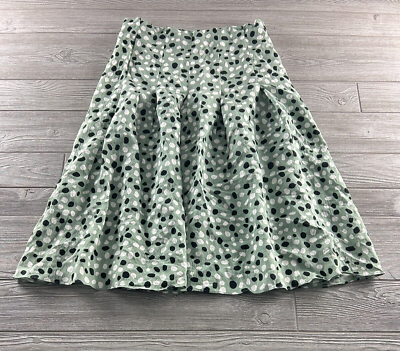 #ad LOFT Ann Taylor Womens Pleated Skirt Green With Polka Dot Lined Zip Size 12 $13.59