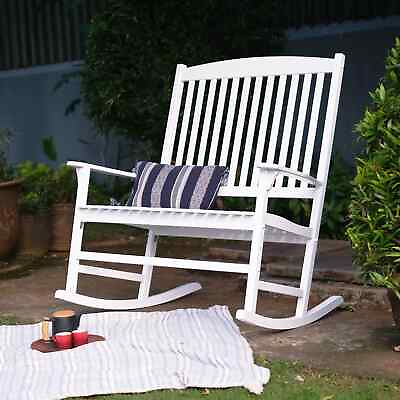 #ad Wooden Rocking Chair Outdoor Patio Double Rocker Porch Lounge Chaise Swing White $152.99