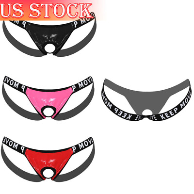 #ad US Men#x27;s Hollow Out Thong Open Pouch Underwear G string T back Tanga Panties $8.45