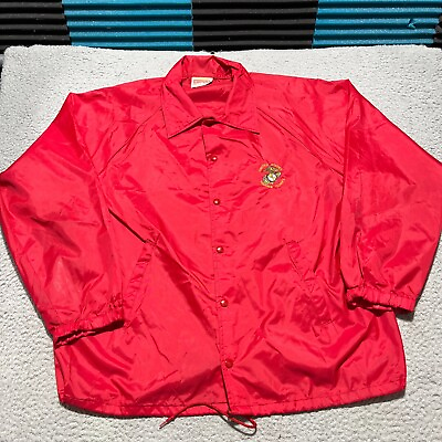 #ad Vintage Hartwell US Marines Nylon Jacket Mens XL Red Windbreaker Made in USA 80s $35.00