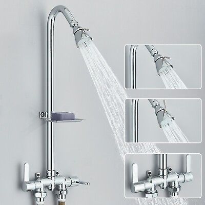 #ad Chrome Outdoor Shower Fixture System Rain Exposed Shower Faucet Kit with Valve $49.99