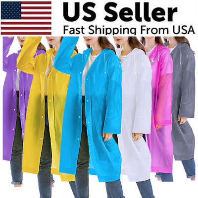 #ad Adult Raincoat Rain Coat Waterproof Hooded Jacket Poncho Rainwear Camping $6.64