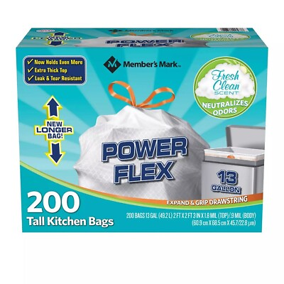 #ad Member#x27;s Mark Power Flex Tall Kitchen Drawstring Trash Bags 13 Gallon 2 Rolls $25.99