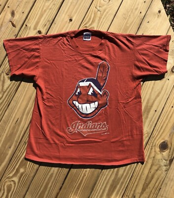 #ad VINTAGE MENS SINGLE STITCH TULTEX CLEVELAND INDIANS TEE SHIRT RED 90s MLB $24.99
