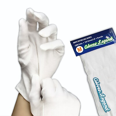 #ad 6 Pairs 12 Gloves 100% Cotton White Coin Jewelry Silver Inspection Gloves M $11.95