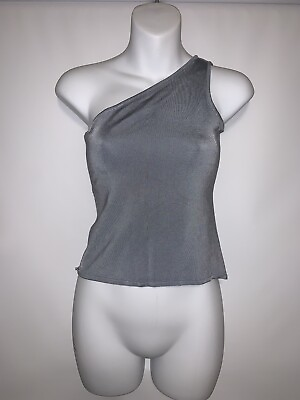 #ad RALPH LAUREN BLACK LABEL One Shoulder Silver Top Size Small $21.25