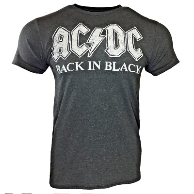 #ad AC DC Mens Tee T Shirt BACK IN BLACK Tour Rock Band Music Vintage Gray NEW $17.99