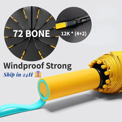 #ad 72 Bone Super Strong Windproof Folding Umbrella Sunshade Uv Protection $34.30