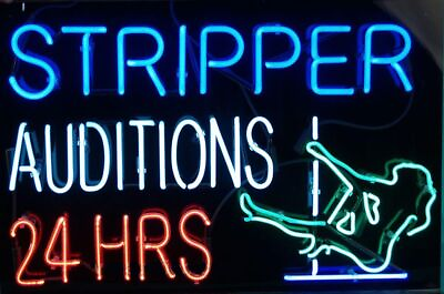 #ad Stripper Auditions 24 Hrs Pole Girl 24quot;x20quot; Neon Light Sign Lamp Beer Bar Open $211.79