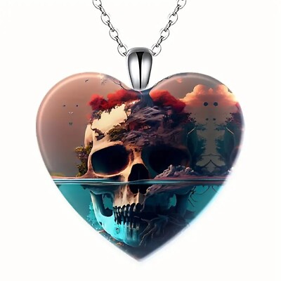#ad Fashionable Creative Heart Pendant Crystal Necklace Scull in Water Jewelry $14.88