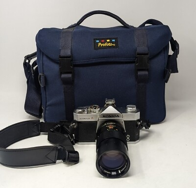 #ad Konica Autoreflex A Camera 35 MM SLR 135mm Telephoto Lens Vivtar Untested W Bag $45.00
