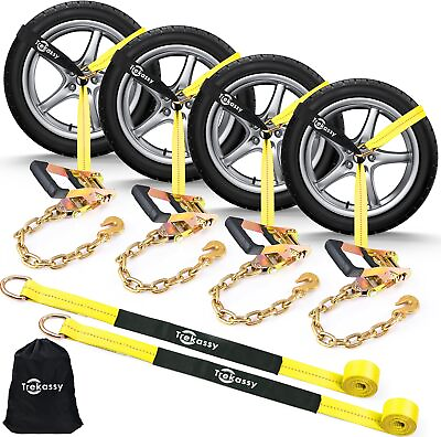 #ad 4 Pack Car Tie Down with Chain Anchors Lasso Style 2 Inch x 96 Inch Straps $84.40