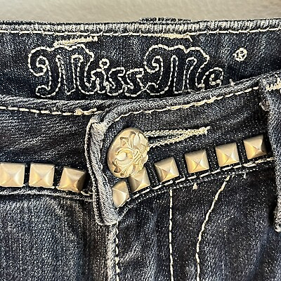 #ad Miss Me Signature Boot Jeans Embellished Denim Rhinestones Bling 29 Distressed $27.74