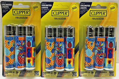#ad Clipper Refillable Lighters Hipster Pineapple Theme 9 Total Lighters $11.99